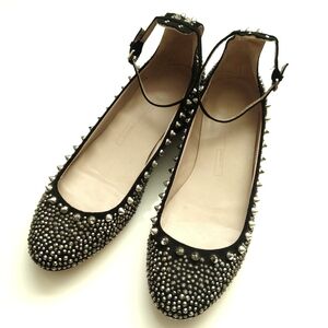 ZARA Woman Cruise 13 Black Studded Ankle Strap Ballerina Flat Shoe Size 38 EU